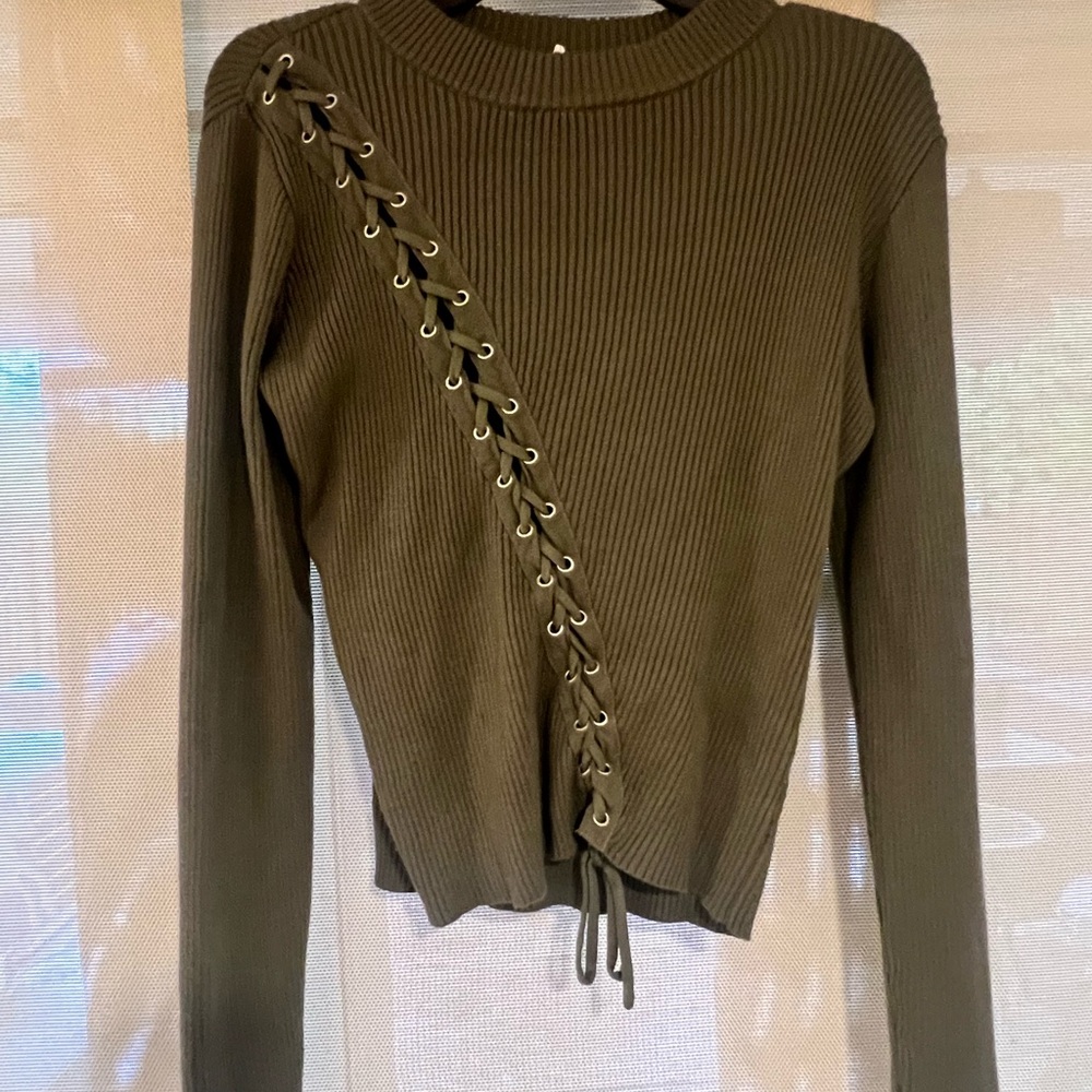 Olive Lace-Up Sweater Top